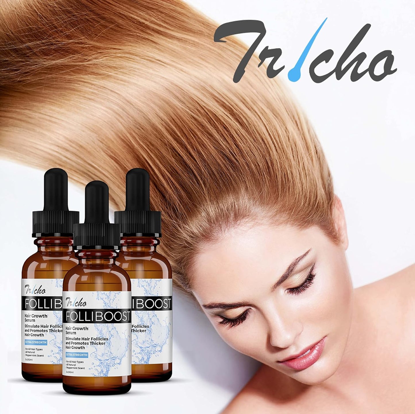 Tricho Labs Folliboost Hair Growth Serum - Natural-Based Formula with Biotin, AnaGain, Baicapil, Peppermint Oil, for Thick, Full Hair - Helps Fight the Signs of Hair Loss - Made in the USA - 2oz