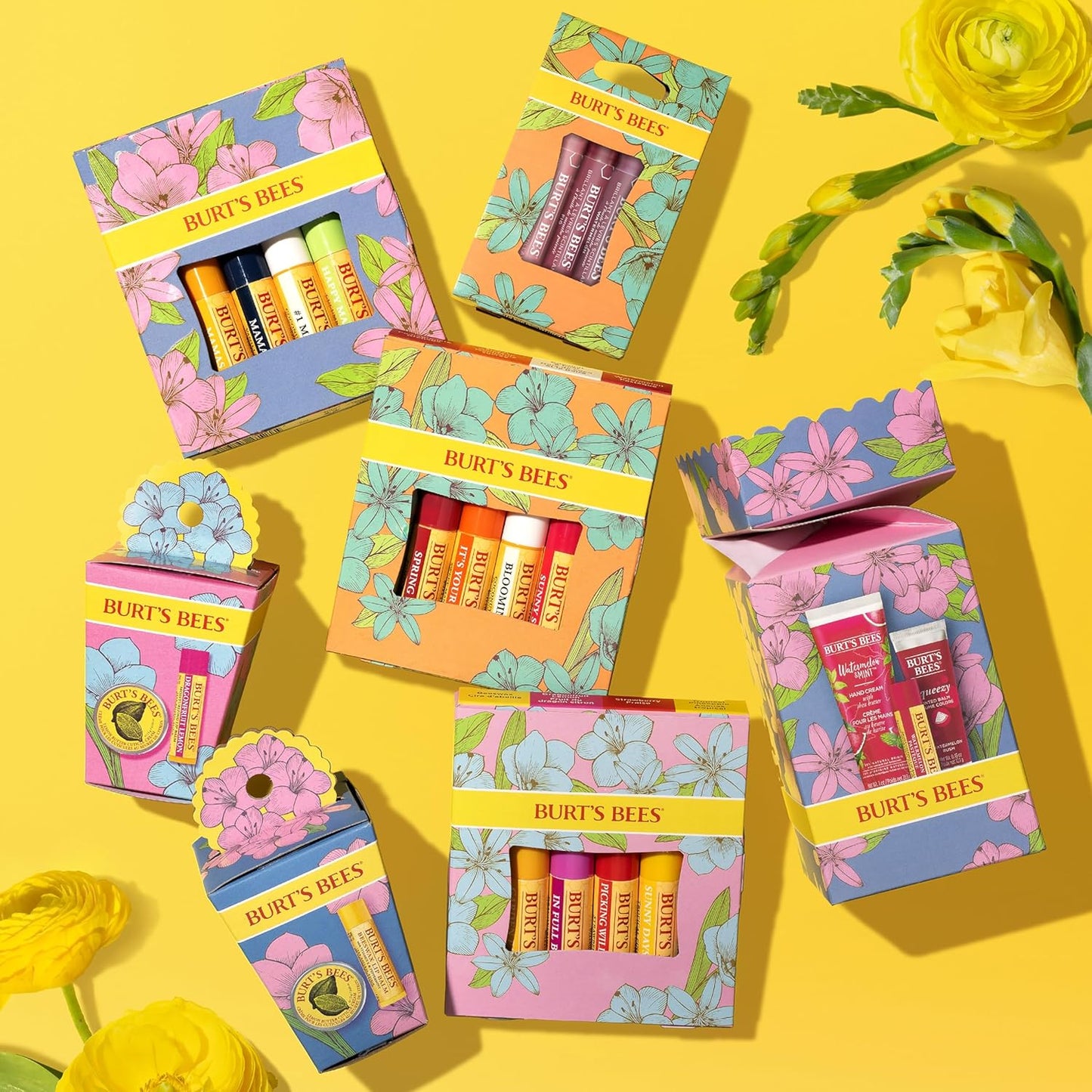 Burt's Bees Gifts Ideas - In Full Bloom Lip Balm Set, Original Beeswax, Dragonfruit Lemon, Tropical Pineapple & Strawberry, Natural Origin Lip Treatment, 4 Tubes, 0.15 oz.