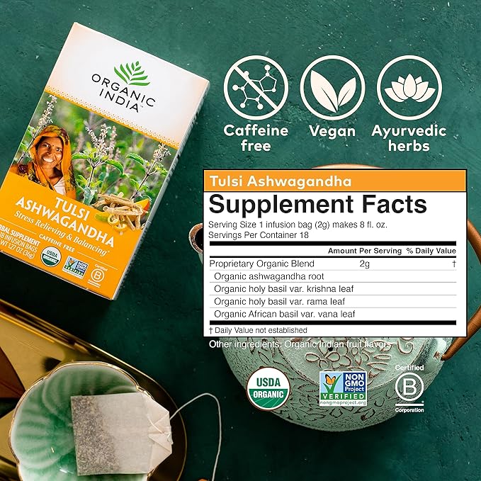 ORGANIC INDIA Iced Tulsi Tea Bags Variety Pack - Assorted Tea, Holy Basil, Ashwaganda, Sleep, Honey Chamomile - Adaptogen, Vegan, USDA Certified Organic, Non-GMO - 18 Infusion Bags per Box (Pack of 3)