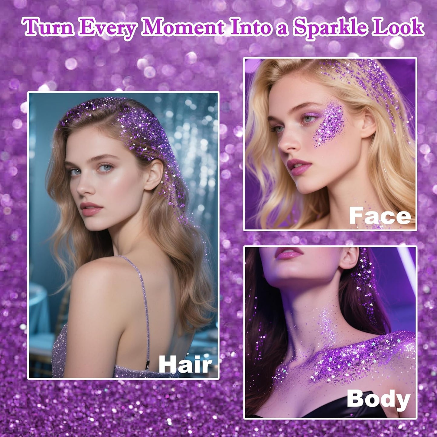 MEICOLY Light Purple Face Body Glitter Stick,Hair Glitter Stick for Kids and Women,Sparkle Chunky Glitter Makeup,Waterproof Face Glitter for Halloween Party Rave Festival