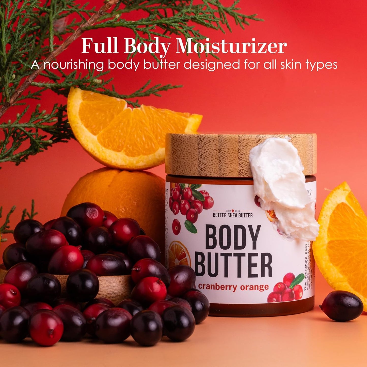 Cranberry Orange Body Butter with Raw Shea Butter and Jojoba Oil, Holiday Body Moisturizer for Dry Skin, Christmas Lotion, Limited Edition