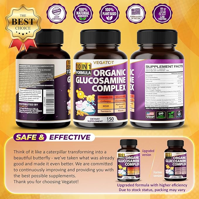 VEGATOT Organic Glucosamine Complex 17,000mg 10IN1 Formula (150 count 1))
