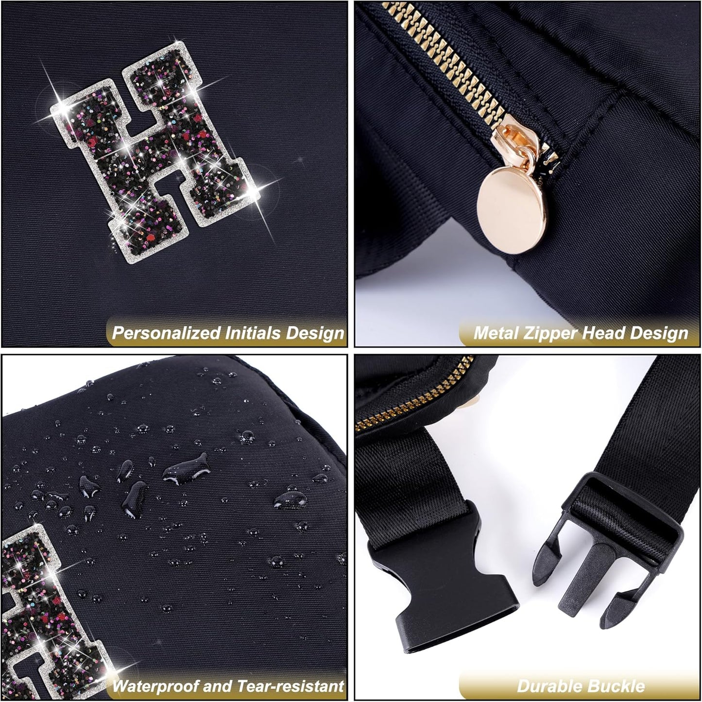 Monogrammed Gifts for Girls Women - Fanny Pack for Kids Teens,Crossbody Bag for Women Trendy Everywhere Belt Bag Monogrammed Crossbody Bag Waist Pack | Black,Initial H