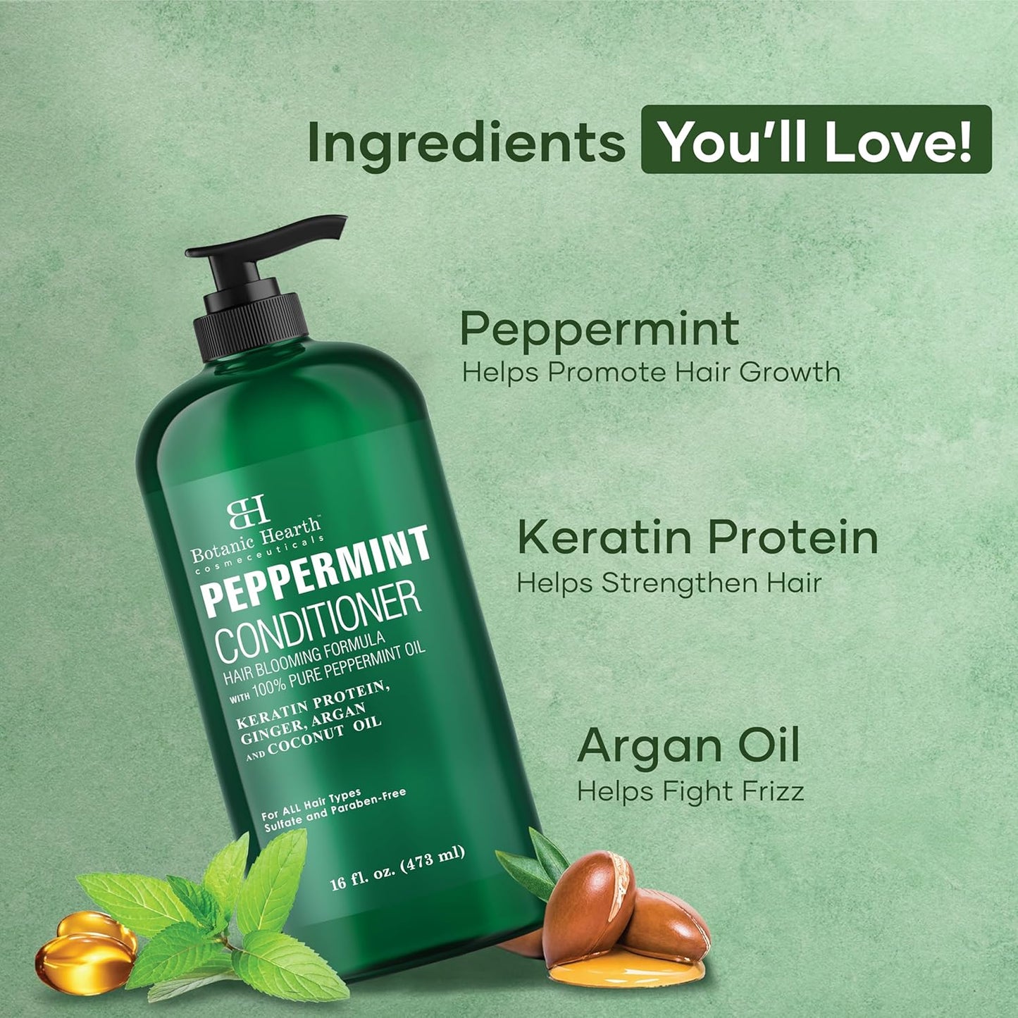 Botanic Hearth Peppermint Hair Conditioner | Hair Conditioner For Dry Damaged And Color Treated Hair | Volumizing Conditioner For Fine & Thin Hair | Paraben & Sulfate Free | Men & Women | 16 Fl Oz