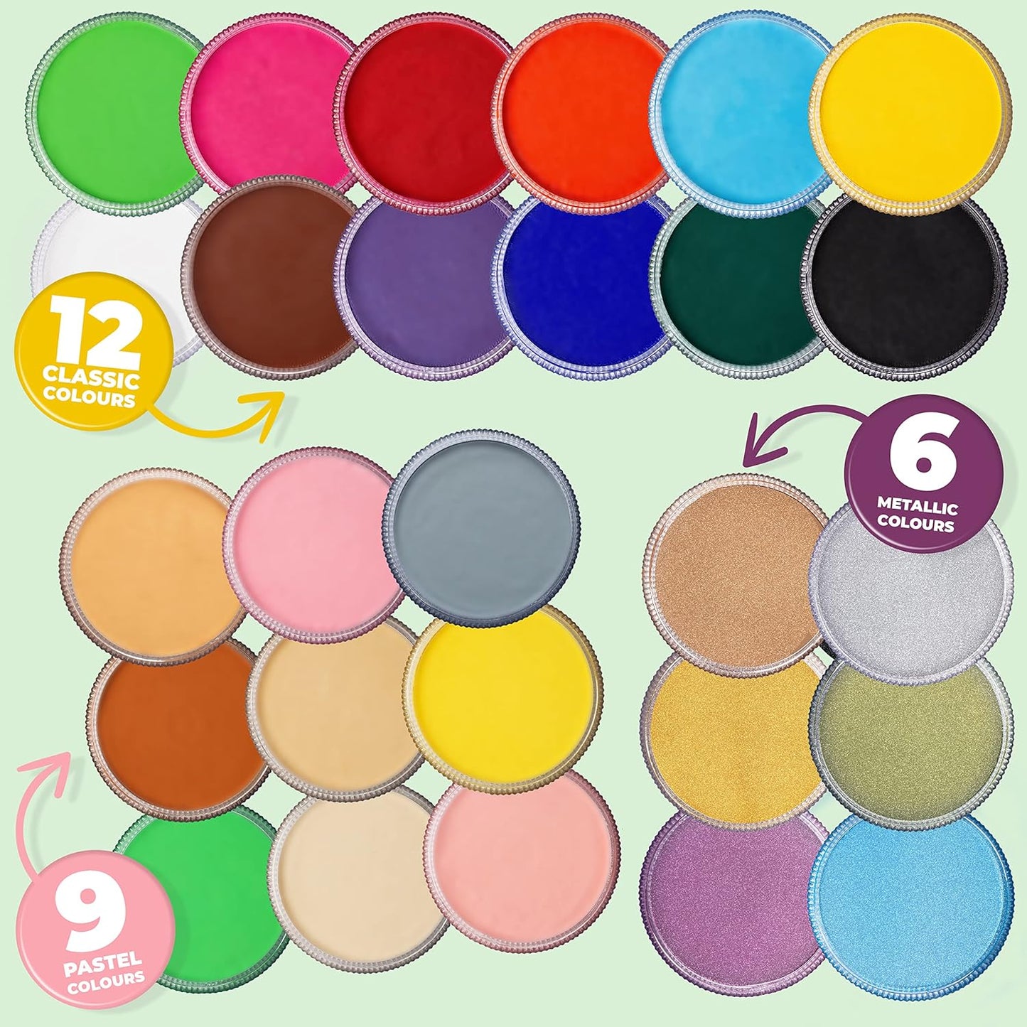 Blue Squid PRO Face Paint - Professional Water Based Single Cake Facepaint & Body Paints - SFX Makeup, Kids Adults Face Painting for Costume, Halloween, Cosplay - Classic Bright Green 30g / 1oz