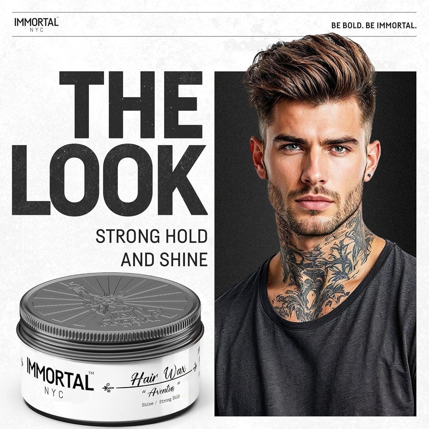 Immortal NYC Hair Waxes for Men - Aventus Extra Strong Hold, Low Shine Hair Wax - Mens Water Based, No Residue Non-Greasy Hair Paste -Pomade- All Natural Styling Wax for All Hair Types