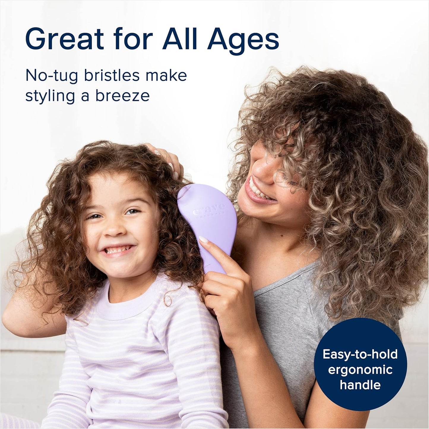 Crave Naturals Glide Thru Detangling Brush for Adults and Kids - Detangler Brush for Curly or Straight, Wet or Dry Hair - Gentle on Tangles Hair Comb - 7.5x3-Inch, Pink and Purple (Pack of 2)