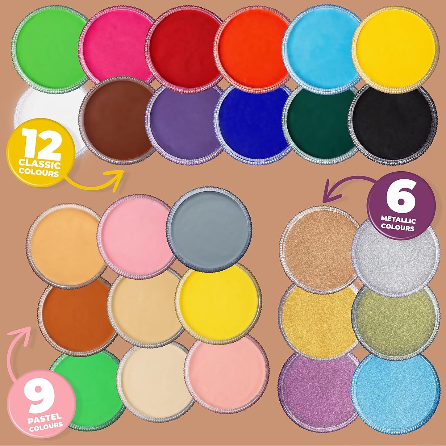 Blue Squid Face Paint Water Based Single Cake Professional Face Paint & Body Paint - Water Activated, Kids Adults Face Painting for Costume, Halloween Makeup - Metallic Antique Gold Face Paint 30g