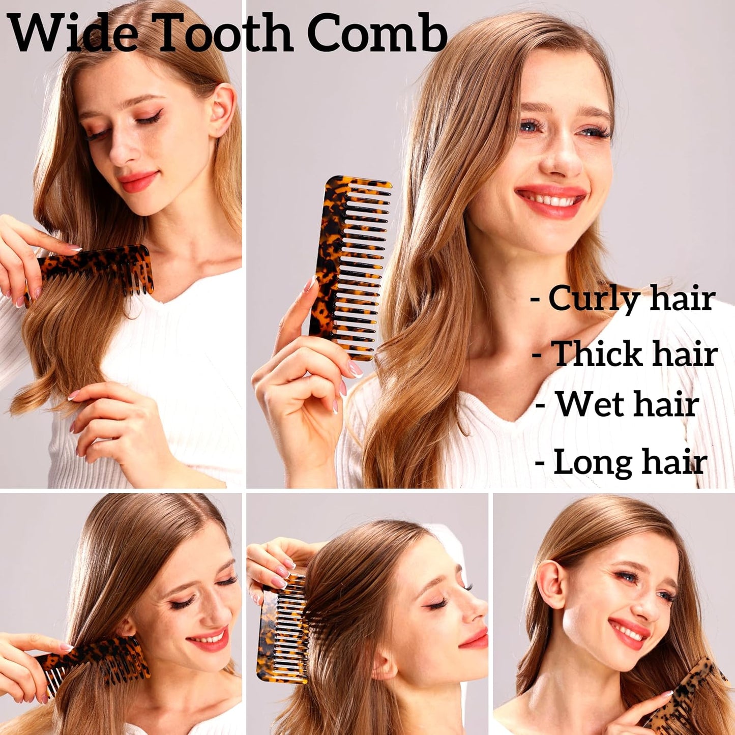 Fsmiling Wide Tooth Comb Large Detangling Comb Cellulose Detangler Comb for Thick Curly Wavy Wet Dry Hair 2 Pack,Black/Tortoise