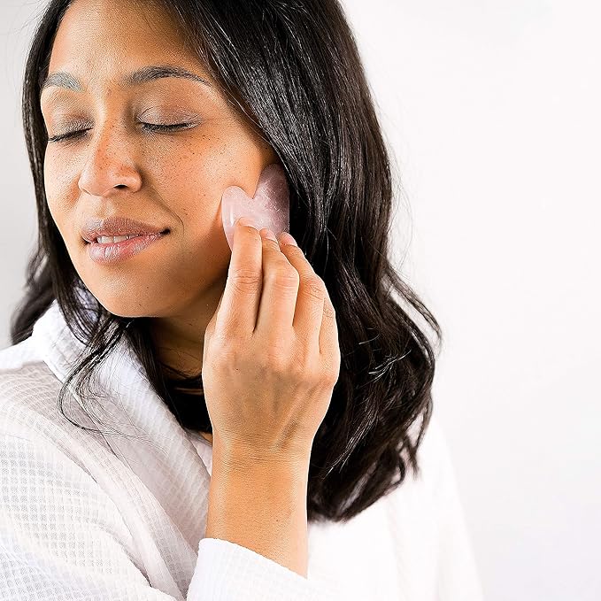 WITTY Rose Quartz Roller for Face, Gua Sha Stone Set in Hand-Drawn Giftbox - Jade Face Roller, Face Massager Roller, Face Scraper Tool - Guasha Tool for Face Roller Skin Care, Eyes, Neck - Extra Pouch