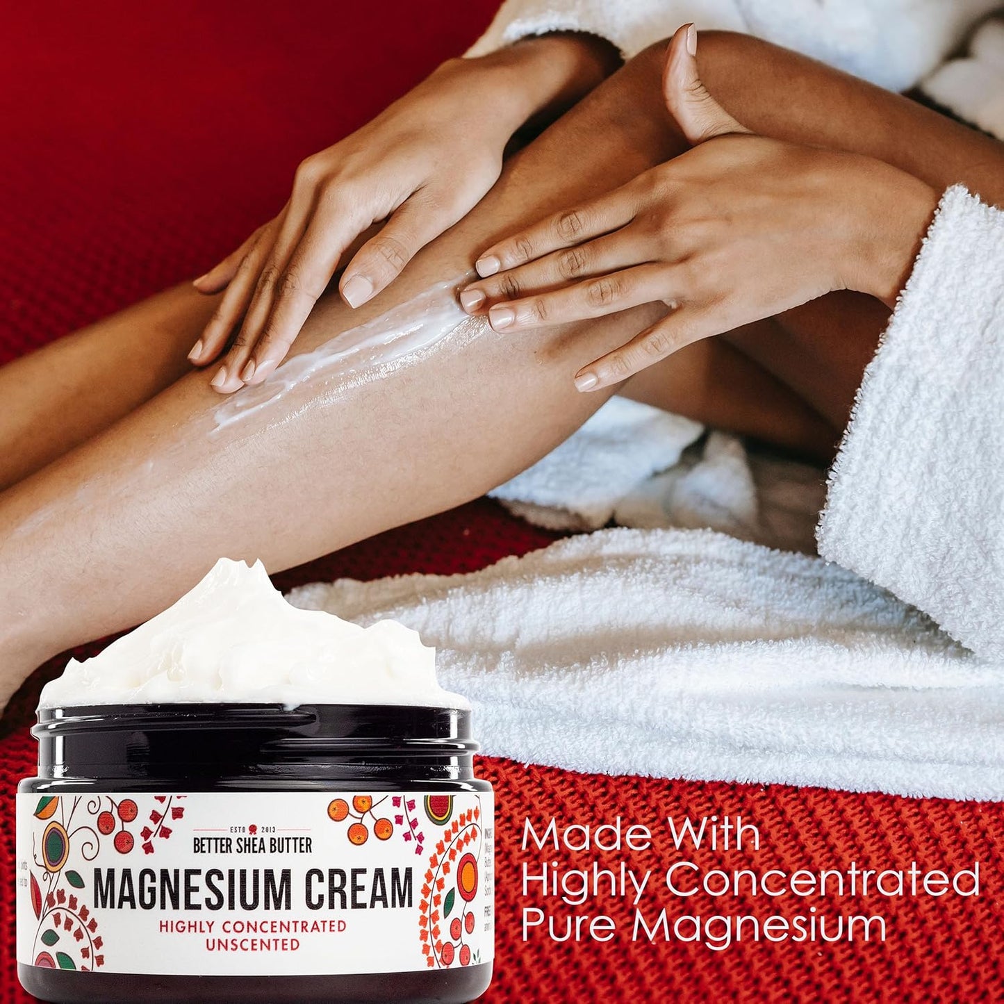 Better Shea Butter Magnesium Cream for Leg Cramps | Relieves Muscle Tension | Night Lotion Safe for Pregnancy, Kids and Babies | Organic and Natural Ingredients | Vegan, Made in USA | (Unscented)