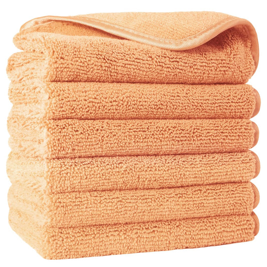 POLYTE Premium Lint Free Microfiber Washcloth Face Towel, 13 x 13 in, Set of 6 (Orange)