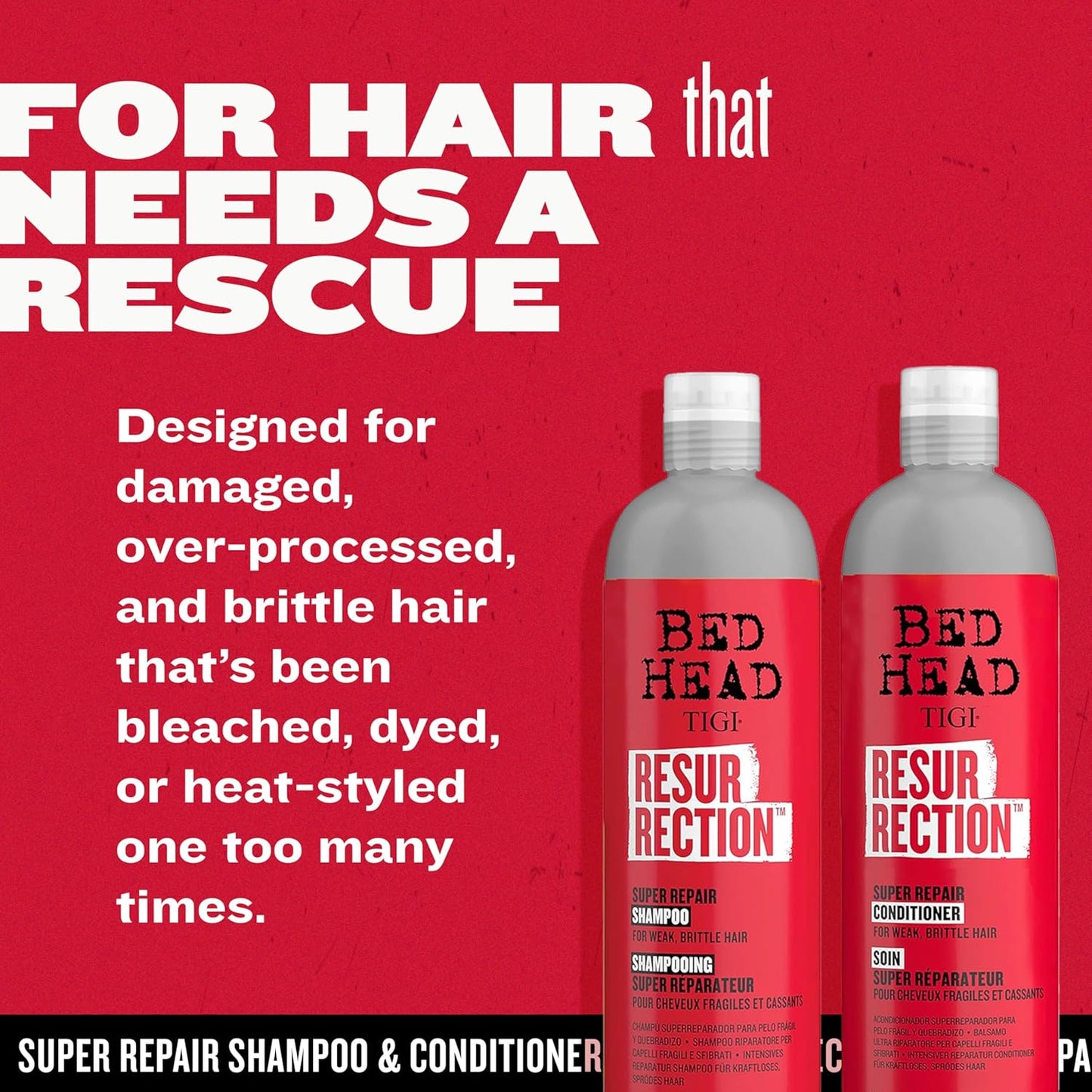 TIGI Bed Head Resurrection Hair Repair Shampoo and Conditioner Set for Dry and Damaged Hair, Maximum Strength with Resurrection Plant, 25.36 fl oz