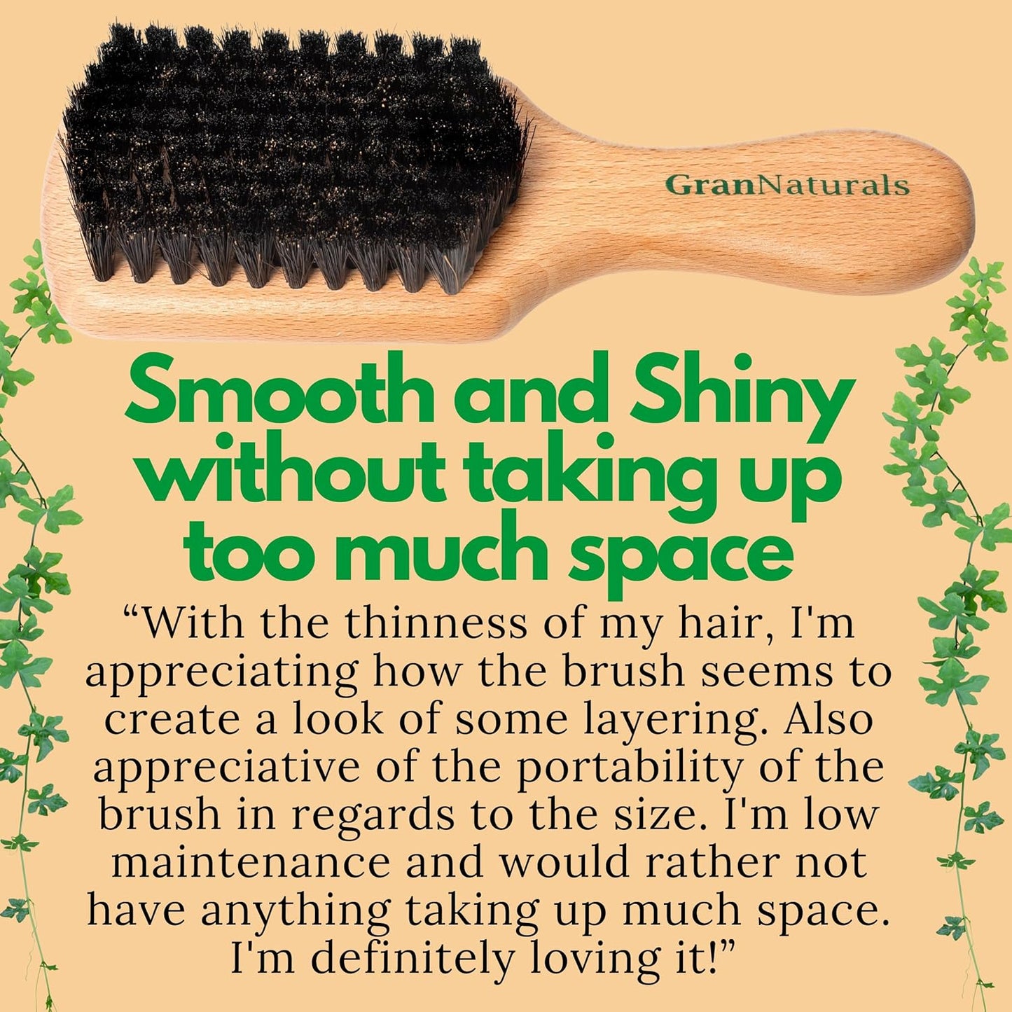 GranNaturals Soft Boar Bristle Slick Back Hair Brush - Hairbrush for Smoothing, Fades, Beards, 360 Waves to Style, Polish, & Lay Down Hair to Create a Sleek Ponytail Bun Hairstyle for Women & Men