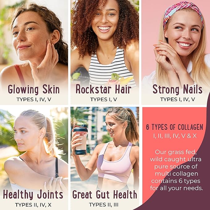 Multi Collagen Protein Powder Type I II III IV V X - Unflavored & Hydrolyzed 16Oz Pure Collagen Peptides Powder - Grass Fed Beef, Wild Fish Marine & USA Eggshell - Whole Body Collagen