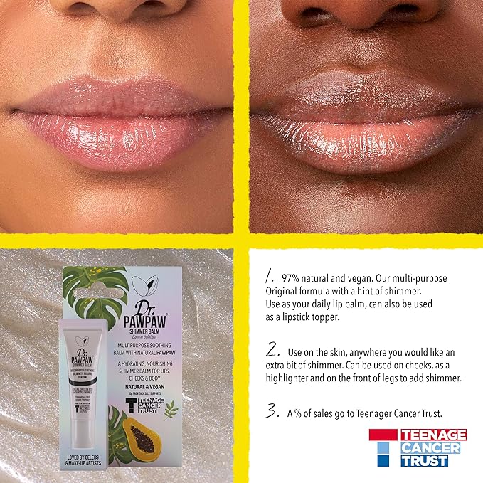 Shimmer Multipurpose Balm Set - Hydrating Balm with Pawpaw, Aloe, and Olive Oil - Lip Moisturizer, Buildable Glow for Lips - 2 pc