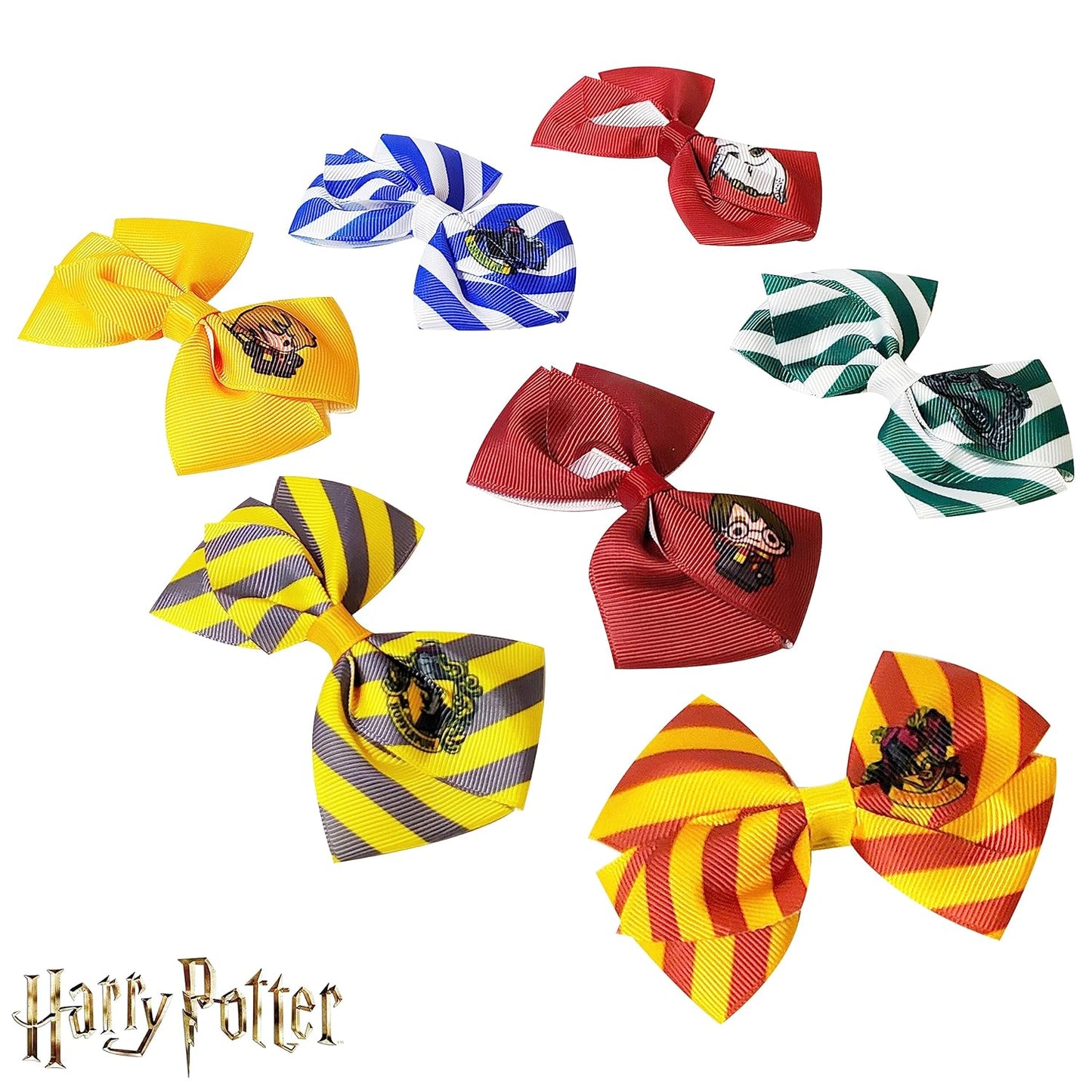 LUV HER Harry Potter Hair Bows - 7 Pcs 4 Inch Bundle - Hair Accessories Gift Set for Girls - Alligator Clips - Ages 3 +