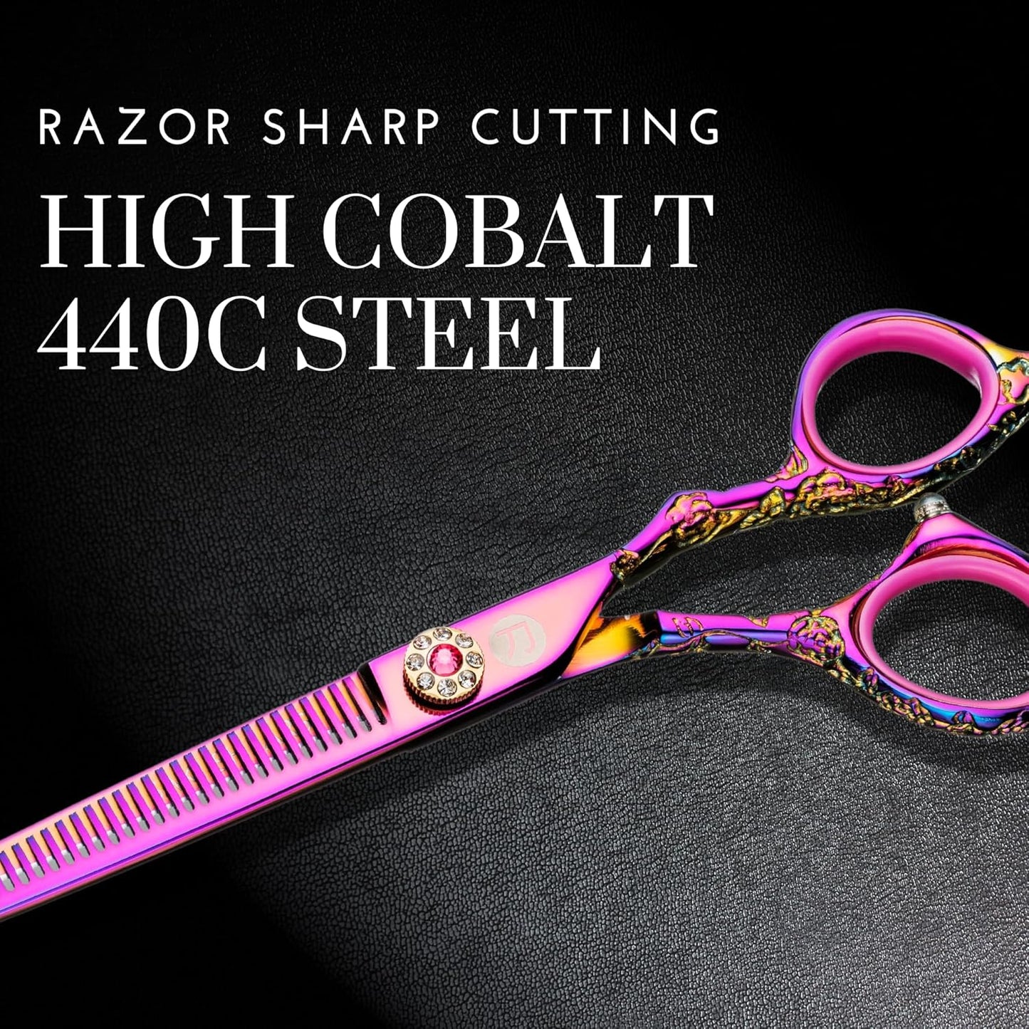 Saki Shears Kohana Thinning Shears for Professionals - Pink - Japanese Steel 440C - Pink Texturizing Scissors for Hairdressers