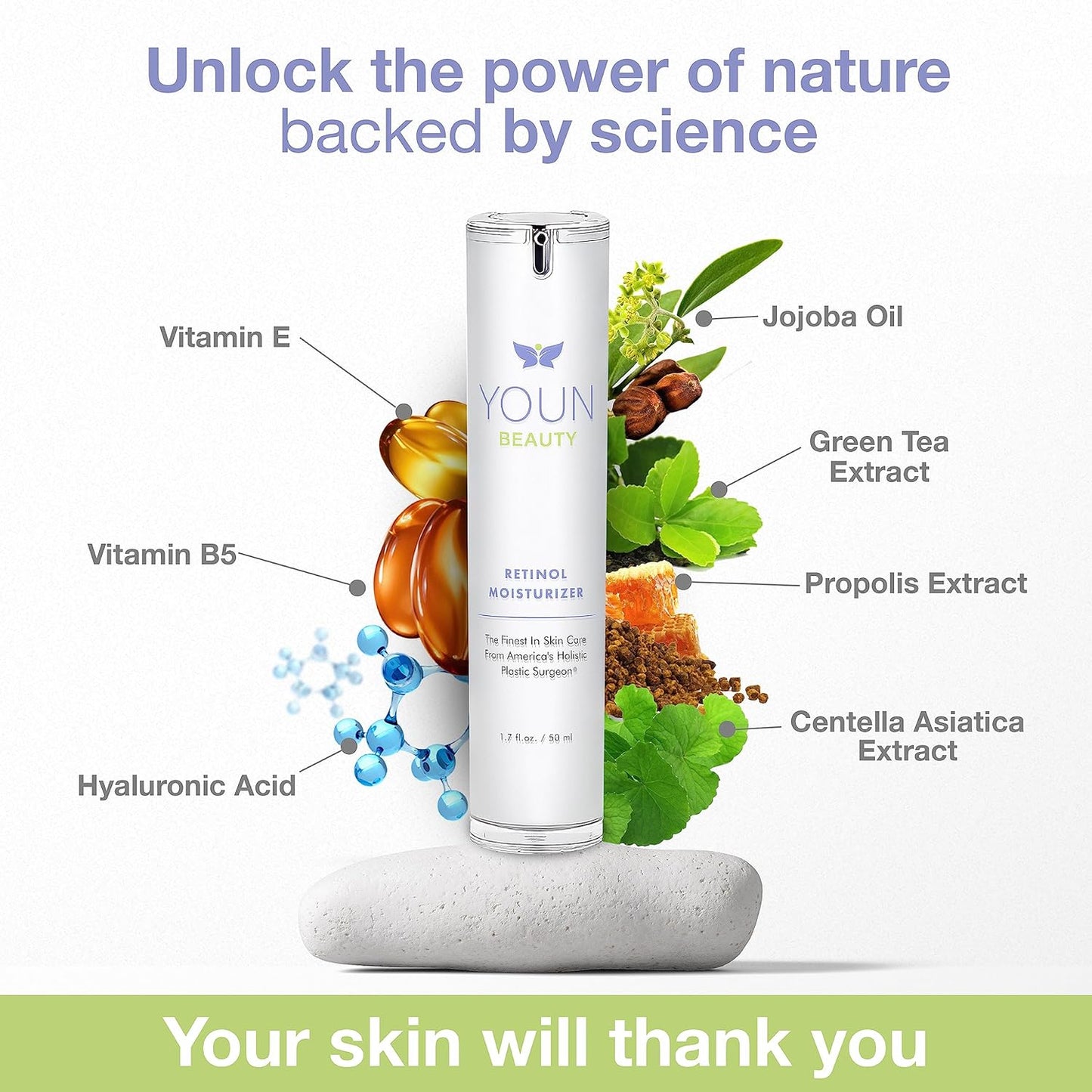 YOUN Beauty Retinol Night Cream Moisturizer for Face by Holistic Dr. Anthony Youn – Paraben-Free Face Moisturizer with Vitamin B5 & E, Hyaluronic Acid, and Green Tea for Skin Renewal, 50ml