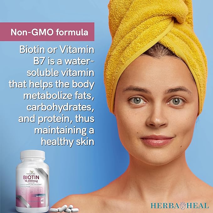 Biotin 10,000MCG Capsules Hair Growth for Women and Men - Vitamin B7 Pills - High Potency Supplement for Healthy Skin Nails and Hair Transplant