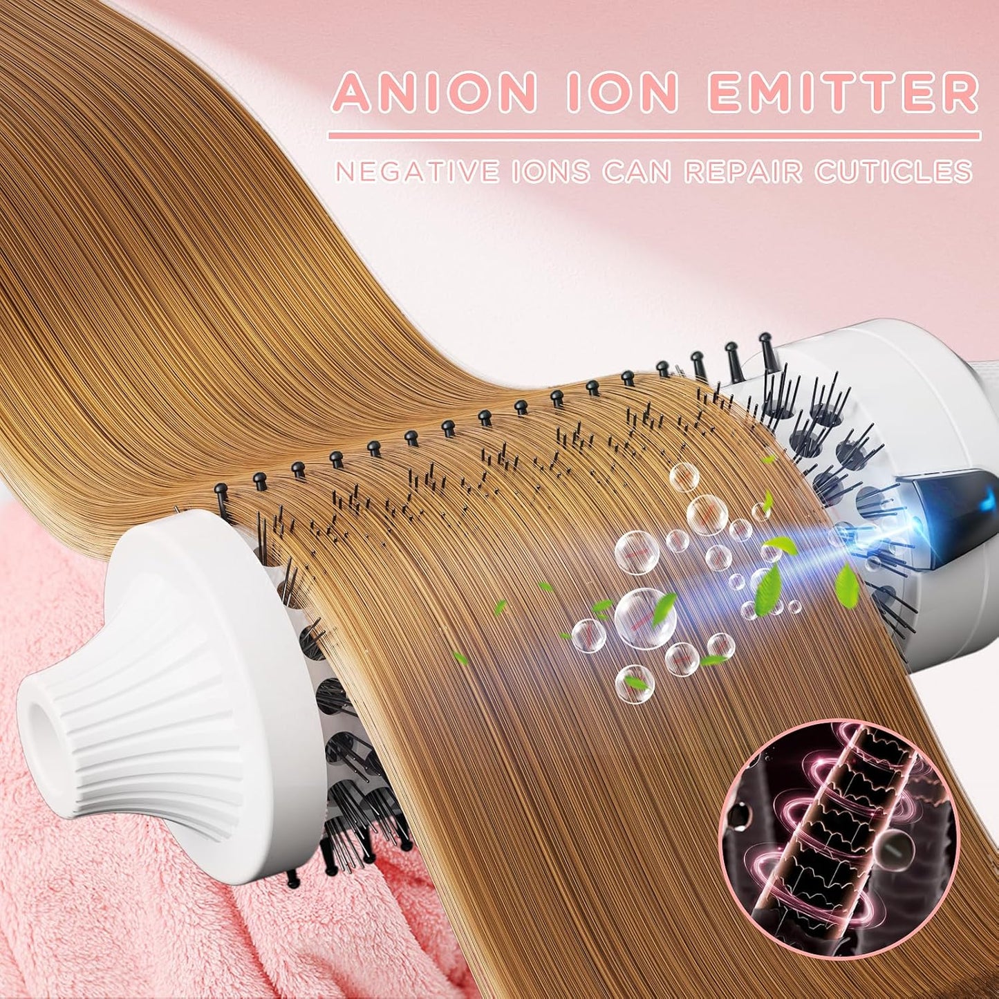 K&K Thermal Brush, White 1.77 Inch Heated Round Brush, Professional Heated Curling Ceramic Tourmaline Ionic Curling Iron, Hot Styling Volumizing Comb, Dual Voltage