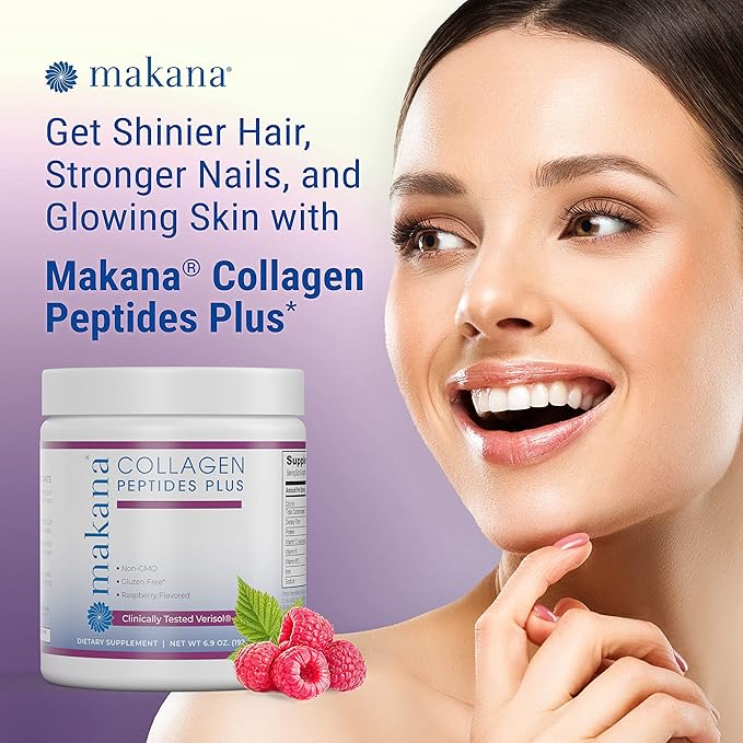 Makana Collagen Peptides Plus – with Verisol®, Vitamin C, Hyaluronic Acid & Amino Acids – Supports Hair, Skin, Nails, & Joints, 30 Servings – Raspberry Flavor