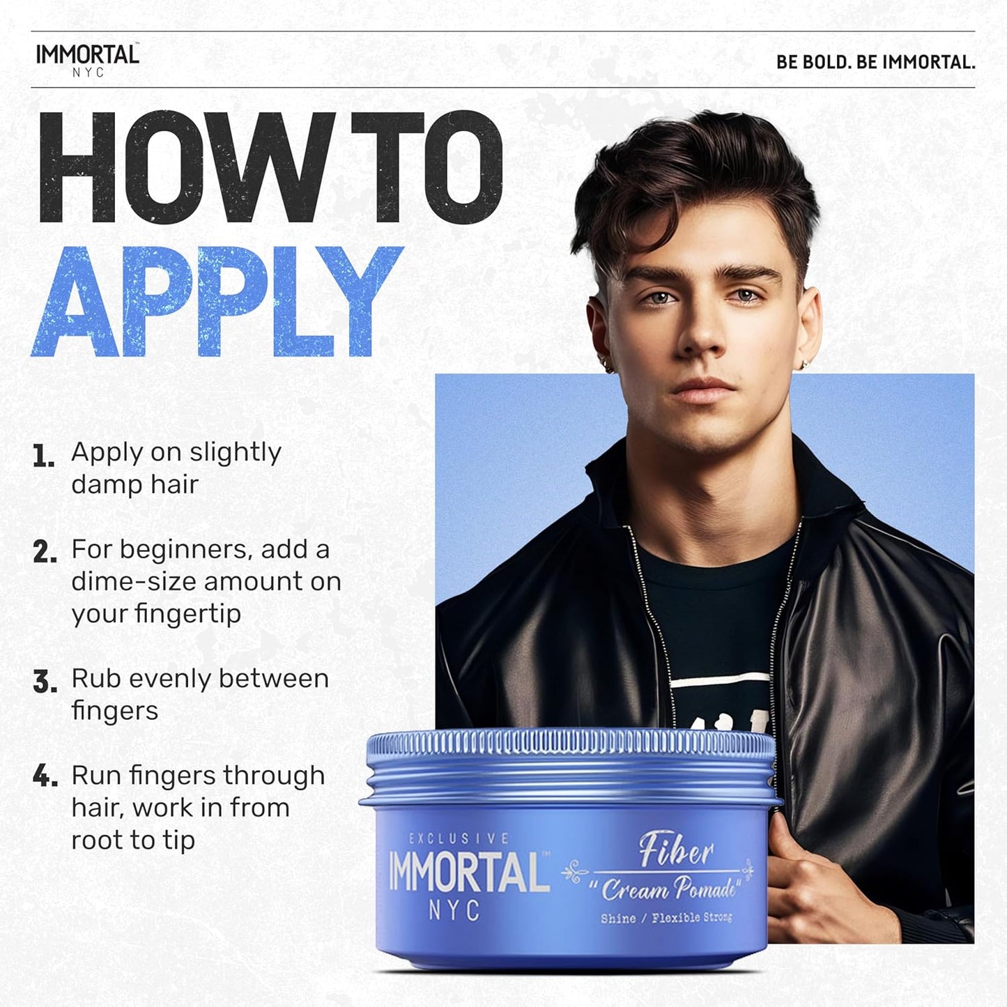 Immortal NYC Fiber Cream Hair Pomade - Flex Strong Hold - Low Shine All Natural Water-Based Cream Pomade for Men - No Residue, All Hair Types