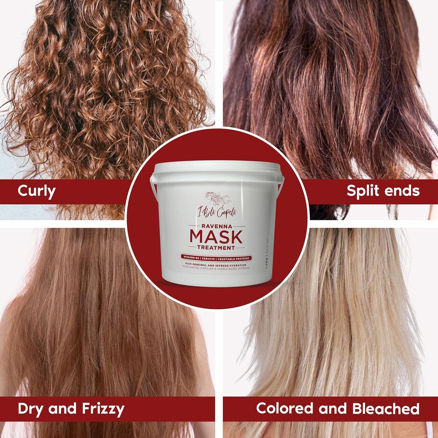 Ravenna Professional Hair Mask for Damaged Hair - Intense Shine & Moisture for All Hair Types - Deep Conditioning Hair Mask for Dry Hair, Mascarilla Para El Cabello, Large Size 1.5 kg/52.9 fl oz.