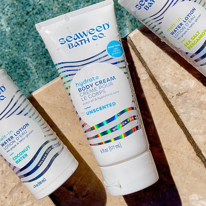 Seaweed Bath Co. Hydrate Body Cream, Unscented, 6 Ounce, Nourishing Hand & Body Lotion Moisturizer for Dry Skin, with Sustainably Harvested Seaweed, Kukui Oil, Hyaluronic Acid, Shea Butter