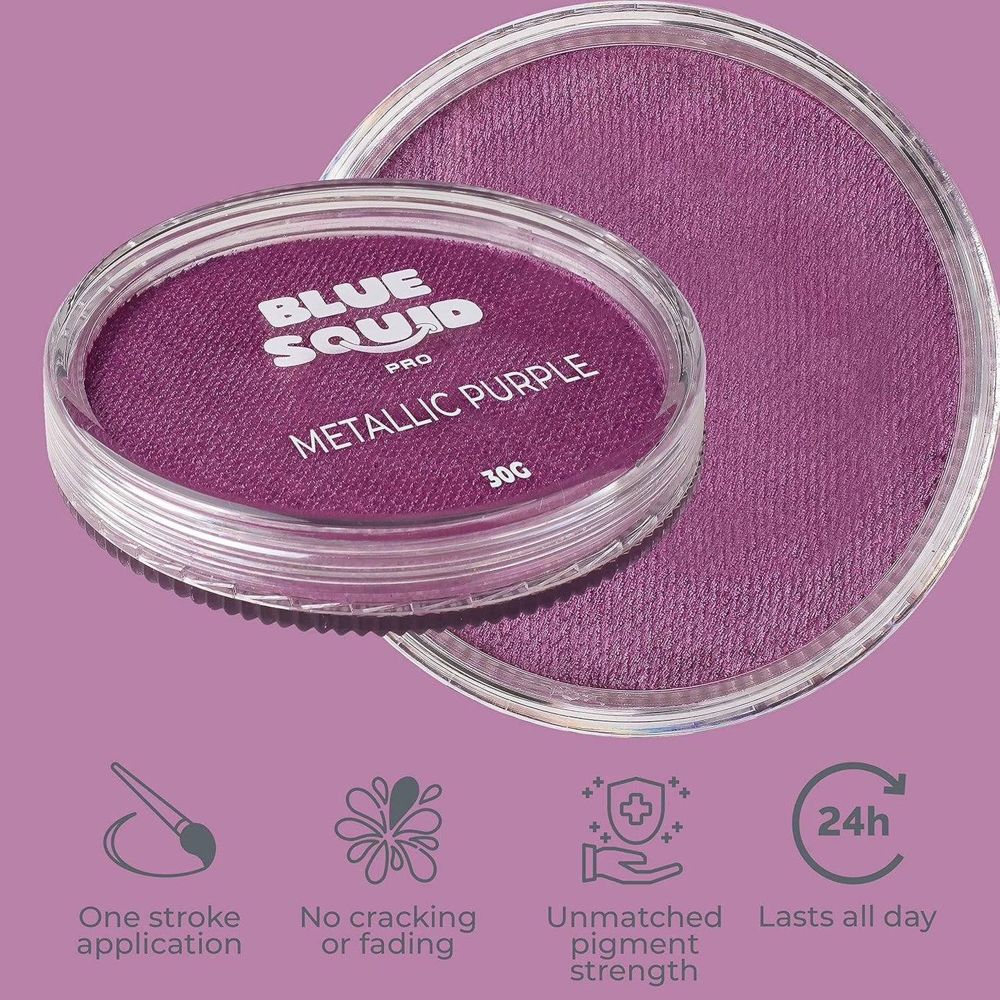 Blue Squid PRO Face Paint - Professional Water Based Single Cake Facepaint & Body Paints - SFX Makeup, Kids Adults Face Painting for Costume, Halloween, Cosplay - Metallic Purple 30g / 1oz