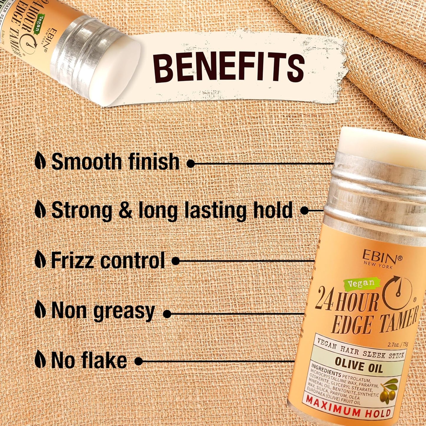 EBIN NEW YORK 24 Hour Edge Tamer Vegan Hair Sleek Stick Rose Water Maximum Hold