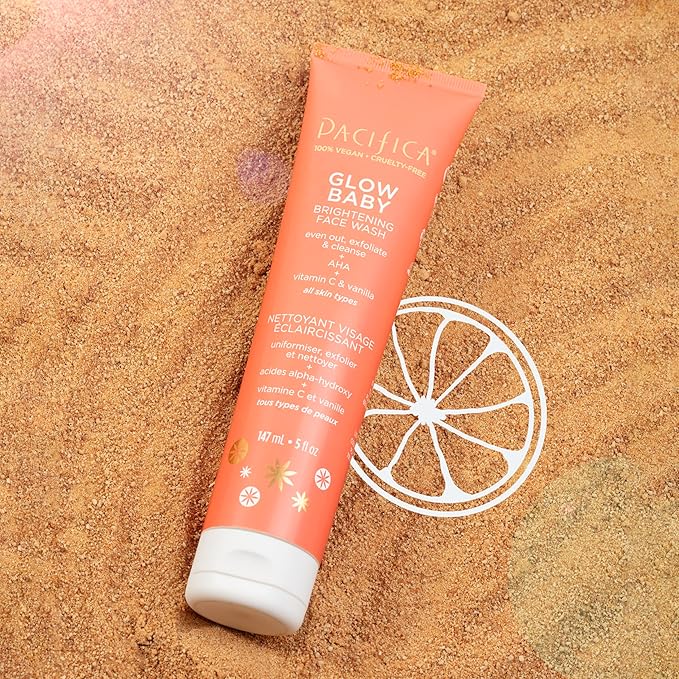 Pacifica Glow Baby Brightening Facial Cleanser 5oz – Vitamin C & Glycolic Acid (AHA) Face Wash for Radiance – Daily Cleanser for Anti-Aging Exfoliating for Smooth, Even Glowing Skin Vegan Clean Beauty