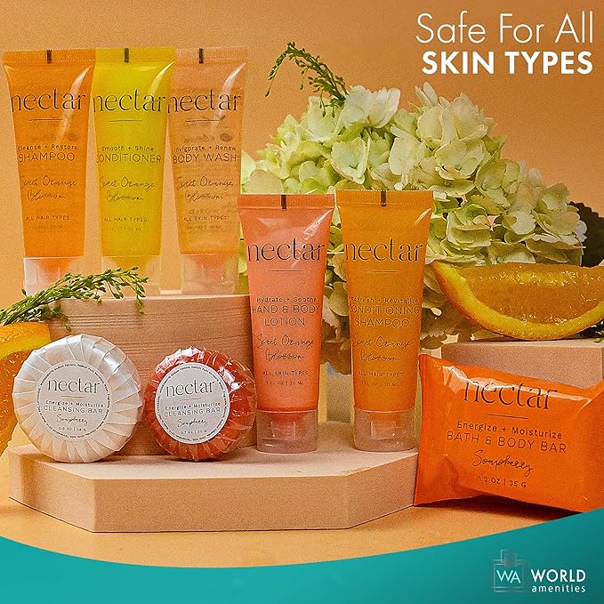 Nectar Hand & Body Lotion | 50 Count, 1 oz | Sweet Orange Blossom, Mini Travel Size Toiletries (100% Recyclable Tube with Flip Top Cap) Hotel Amenities, Suitable for All Skin Types